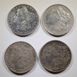 4- MORGAN DOLLARS: 1882-O, 84-O, 87 & 89