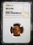 1945-S LINCOLN CENT NGC MS67 RD