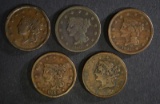 5 LARGE CENTS: 1838 VG, 1839 VG, 1840 VG,