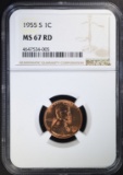 1955-S LINCOLN CENT, NGC MS-67 RED