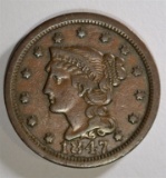 1847 LARGE CENT VF+