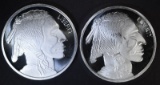 2-INDIAN/BUFFALO ONE OUNCE .999 SILVER ROUNDS