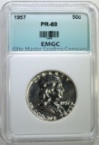 1957 FRANKLIN HALF DOLLAR EMGC SUPERB