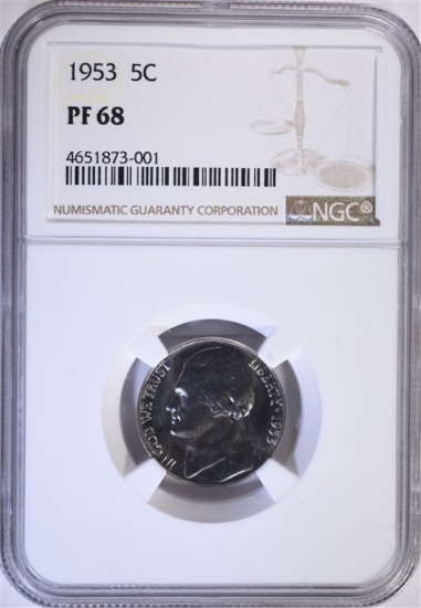 1953 JEFFERSON NICKEL, NGC PF-68