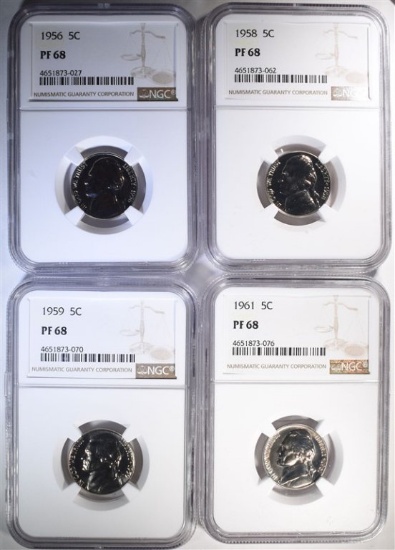 1956, 58, 59 & 61 JEFFERSON NICKELS, NGC PF-68