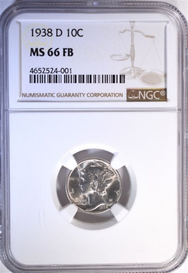 1938-D MERCURY DIME, NGC MS-66 FULL BANDS