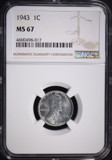 1943 LINCOLN “STEEL” CENT, NGC MS-67