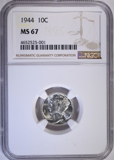 1944 MERCURY DIME, NGC MS-67