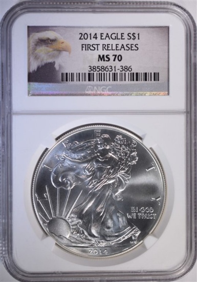 2014 AMERICAN SILVER EAGLE, NGC MS-70