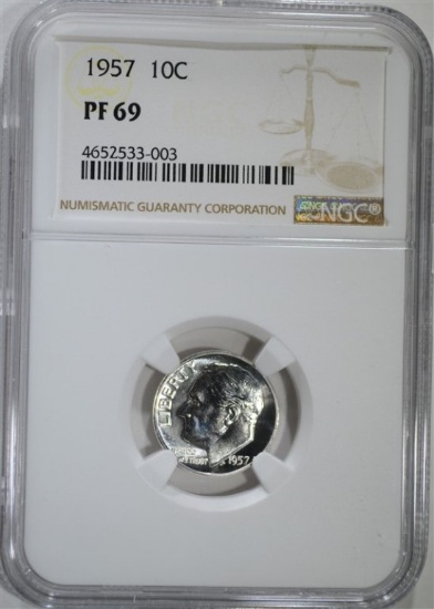 1957 ROOSEVELT DIME, NGC PF-69