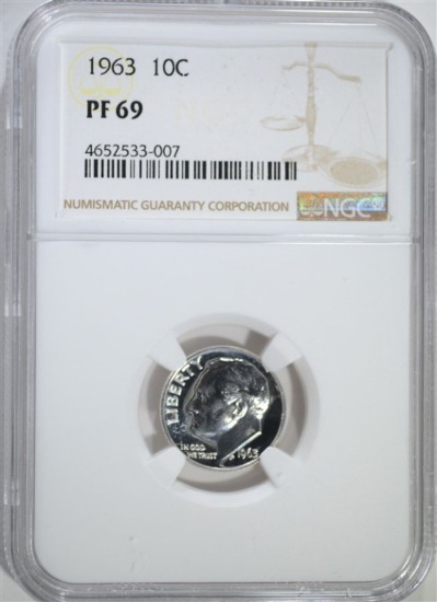 1963 ROOSEVELT DIME, NGC PF-69