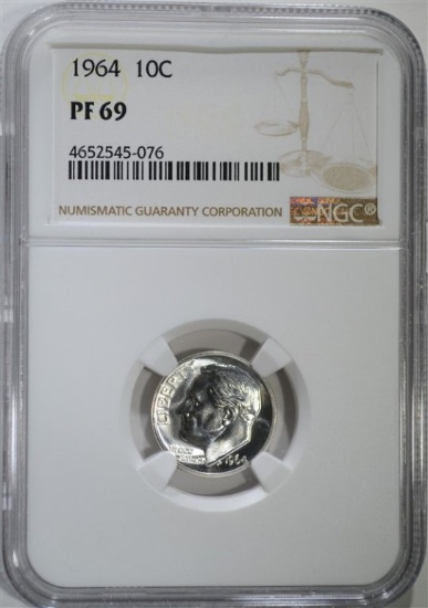 1964 ROOSEVELT DIME, NGC PF-69