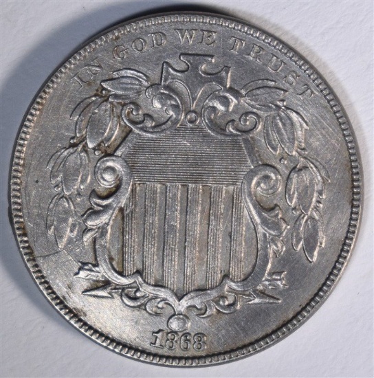 1868 SHIELD NICKEL, AU+