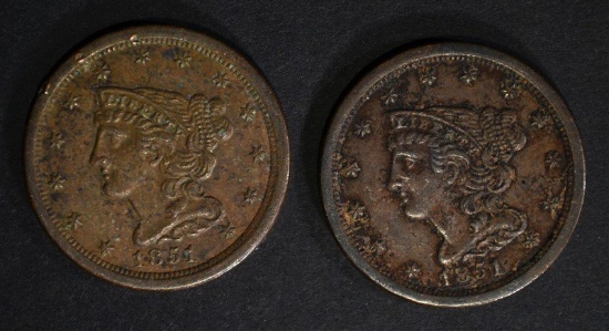 2 - 1851 HALF CENTS XF CORRODED