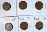 6 - XF INDIAN HEAD CENTS; 1902, 1902,