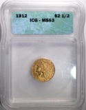 1912 $2.50 GOLD INDIAN, ICG MS-63 -SCARCE!