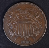 1865 2-CENT PIECE, NICE XF