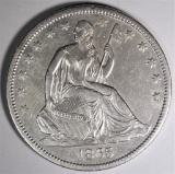 1865-S SEATED HALF DOLLAR, AU RARE CIVIL WAR DATE