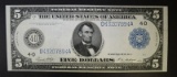 1914 $5 FEDERAL RESERVE NOTE  CH.XF/AU