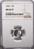 1964 ROOSEVELT DIME NGC MS66 FT