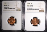 1954-S & 1958 LINCOLN CENTS NGC MS66 RD