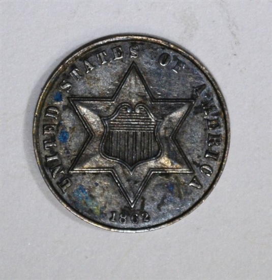 1862 THREE CENT SILVER CHOICE BU