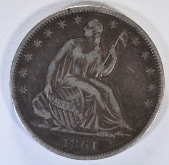 1861-O SEATED HALF VF/XF CIVIL WAR DATE!