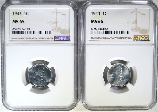 2 - 1943 STEEL CENTS NGC MS65 & MS66