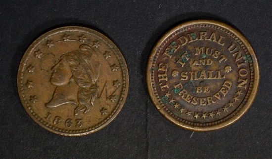 2-PATRIOTIC CIVIL WAR TOKENS