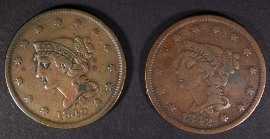 1842 SM DATE & 1842 LG DATE LARGE CENTS, VF/XF