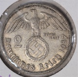 1937 F SILVER 2 MARKS NAZI GERMANY