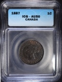 1887 ONE CENT CANADA ICG AU50