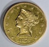 1876-CC $10 GOLD LIBERTY, AU/BU