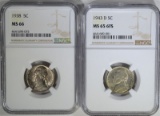 NGC GRADED NICKELS: 1938 MS-66 & 43-D MS-65 6 FS