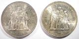 1976 & 77 FRANCE 50 FRANCS  HERCULES COINS AU/BU