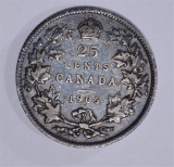 1905 CANADIAN QUARTER, VF+