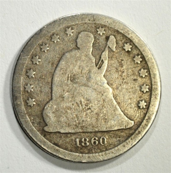 1860-S SEATED LIBERTY QUARTER, AG/G VERY RARE!!!