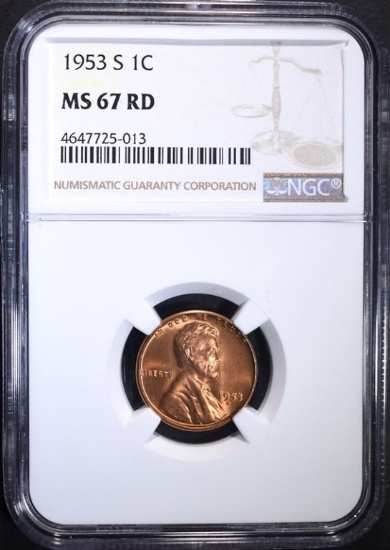 1953-S LINCOLN CENT, NGC MS-67 RED