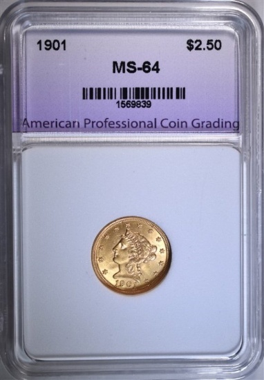 1901 $2.50 GOLD LIBERTY, APCG CH/GEM BU