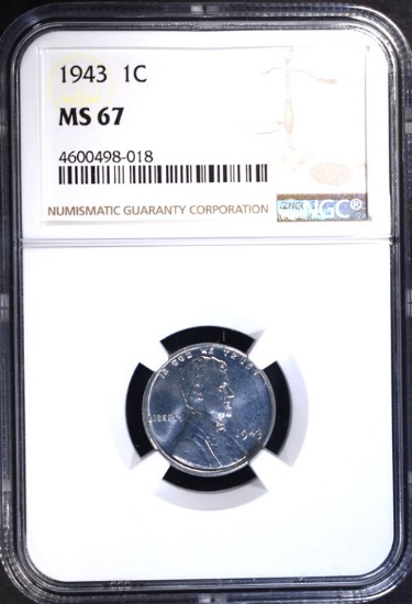 1943 LINCOLN “STEEL” CENT, NGC MS-67