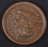 1853 LARGE CENT  XF