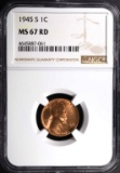1945-S LINCOLN CENT, NGC MS-67 RED