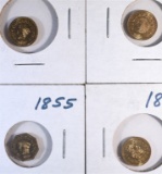 1853, 54, 55 & 58 CALIFORNIA GOLD TOKENS