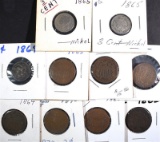 7-2-CENT PIECES & 3 3-CENT NICKELS, ALL CIRC