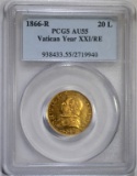 1866-R PAPAL GOLD 20-LIRE PCGS AU-55