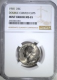 1965 MINT ERROR QUARTER, NGC MS-65