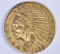 1925-D $2.50 GOLD INDIAN, XF/AU