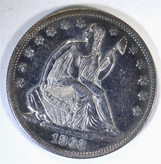 1863 SEATED HALF DOLLAR, AU/BU RARE!!