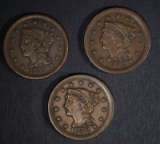 2 - 1852 & 1 - 1856 LARGE CENTS, VERY FINE