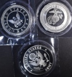 ARMY, NAVY, MARINES 1oz .999 SILVER ROUNDS